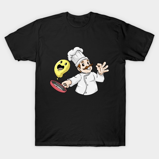 Funny cook is flying on a pizza T-Shirt by Markus Schnabel